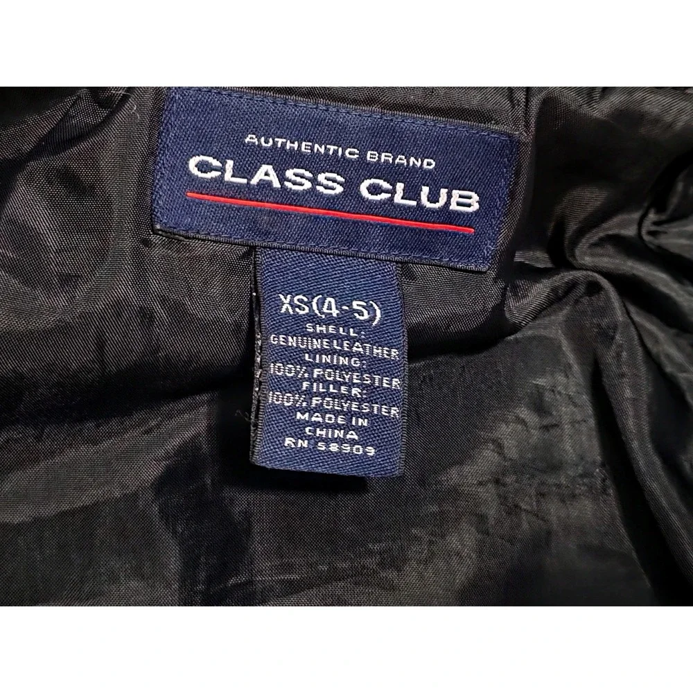 Class Club Boys Black Genuine Leather‎ Bomber Jacket Zip Up Coat Size XS 4-5